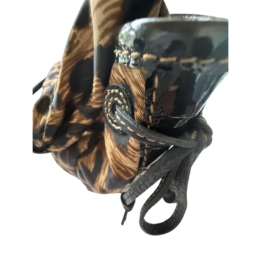 VTG Brighton Leopard Print Nylon Hobo Bag Braided Leather Handle Silver Y2K - Picture 9 of 16